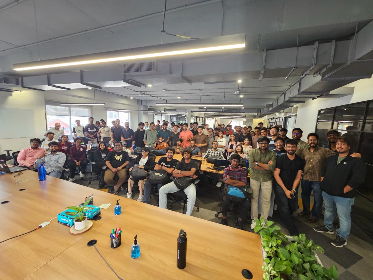 Packed room at Anakin.io's hackathon — a few hundred builders.